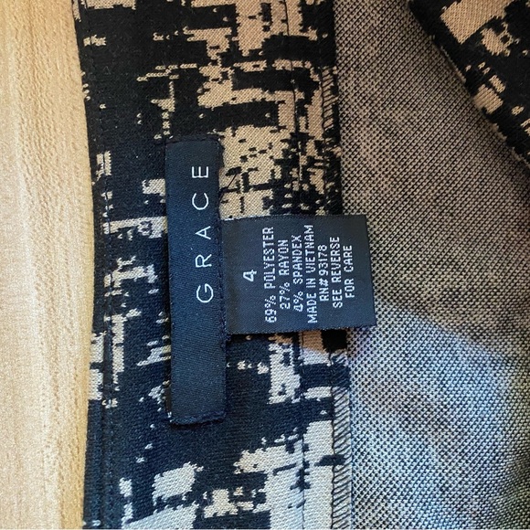 Grace Black Beige Abstract Print Pencil Skirt 4 Stretch Knit Office Workwear - Picture 4 of 7